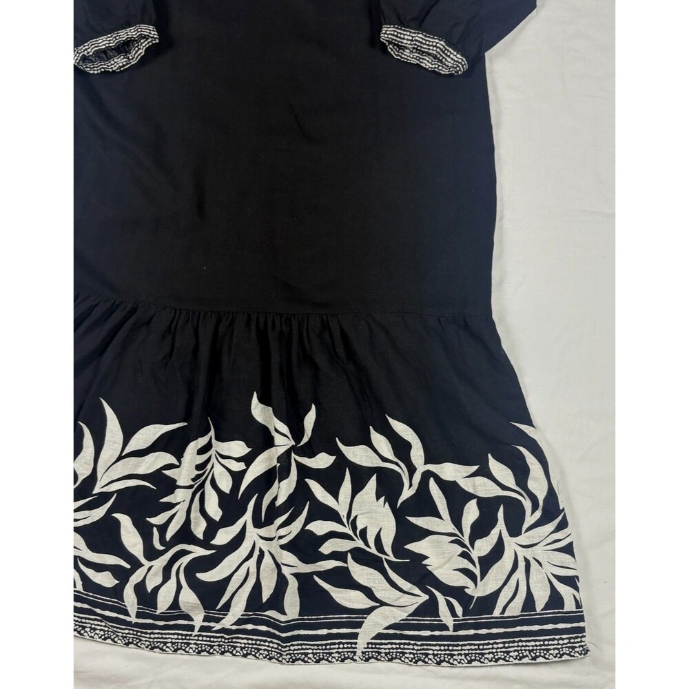 Style & Co Linen Modal Midi Dress M Black White Border Print Square Neck Boho - Picture 10 of 15